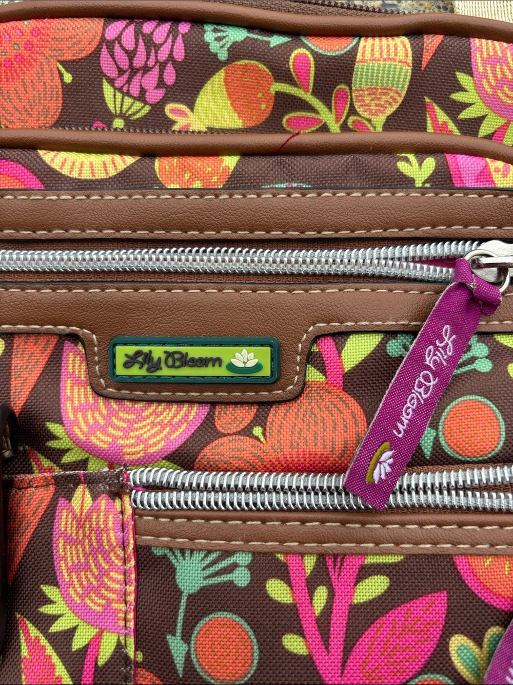 Lily Bloom Brown Floral Crossbody with Pink and Orange Accents - Picture 3 of 11